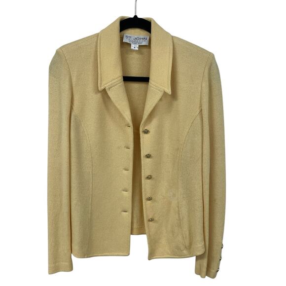 St. John Collection by Marie Gray Santana Knit Yellow Button Up Jacket 4 FLAWED - Picture 1 of 9